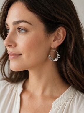 The White Company Silver Plated Beaded Hoop Earrings with Crystal Accents